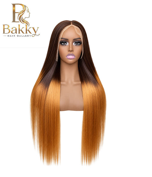 32-Inch Brown Root & Ginger Straight Glueless Wig – 13×4 HD Lace, 250% Density