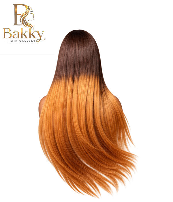 32-Inch Brown Root & Ginger Straight Glueless Wig – 13×4 HD Lace, 250% Density