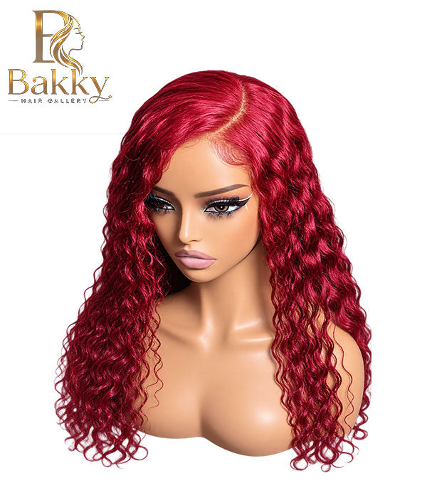 30-Inch 99J Burgundy Curly Glueless Wig – Burmese Human Hair, 13×4 HD Lace, 250% Density
