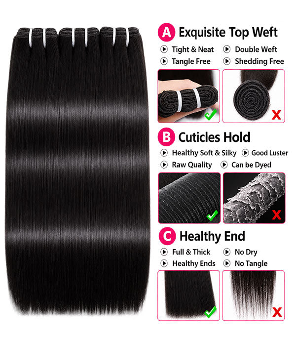 100% Straight Virgin Human Hair – 3 Bundle Deal 30/32/34 Inch