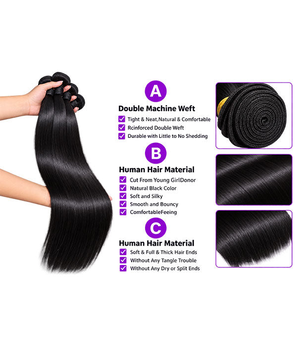 100% Straight Virgin Human Hair Bundles