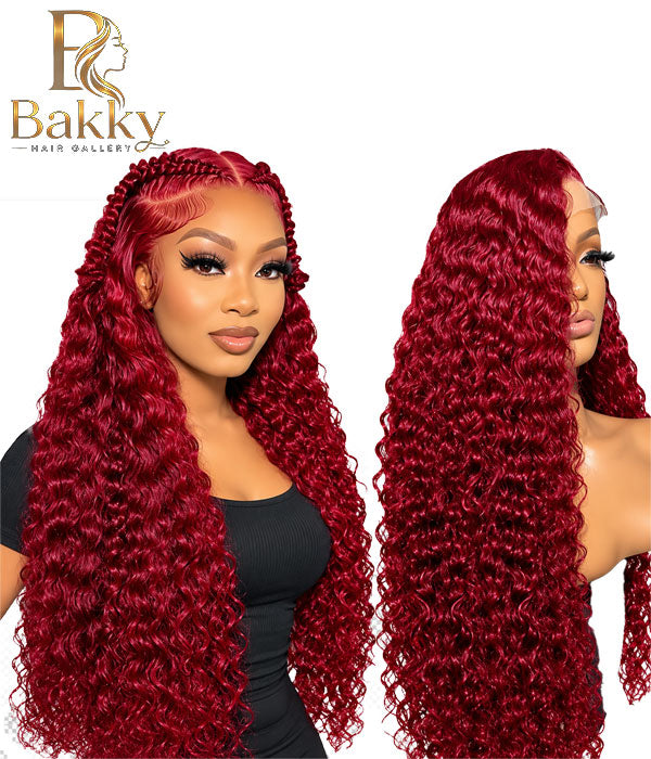 30-Inch 99J Burgundy Curly Glueless Wig – Burmese Human Hair, 13×4 HD Lace, 250% Density