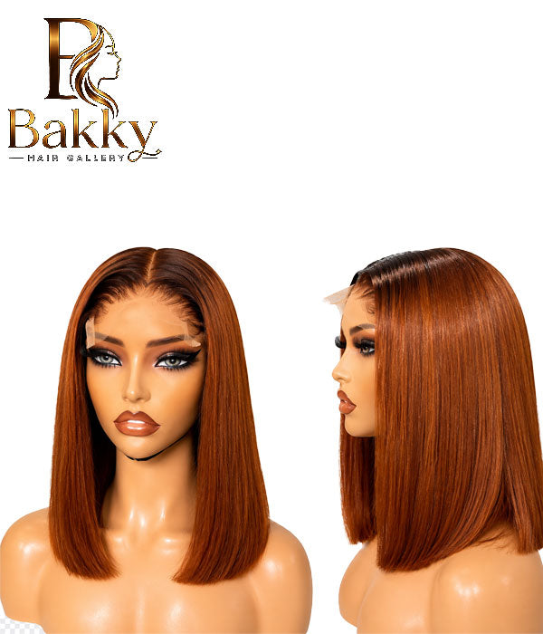 10-Inch Ginger Bob Human Hair Glueless Wig – 5×5 Closure, 180% Density