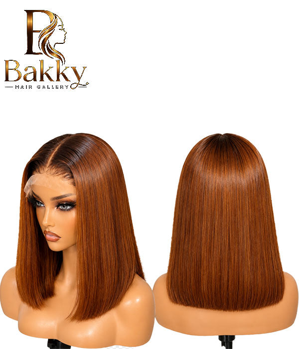 10-Inch Ginger Bob Human Hair Glueless Wig – 5×5 Closure, 180% Density