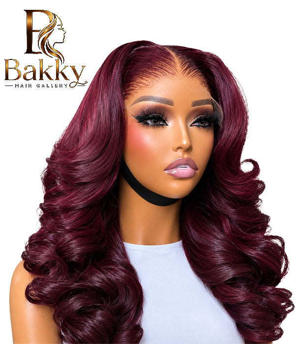 20-Inch Burgundy Human Hair Glueless Wig – 5×5 Transparent Lace, 180% Density