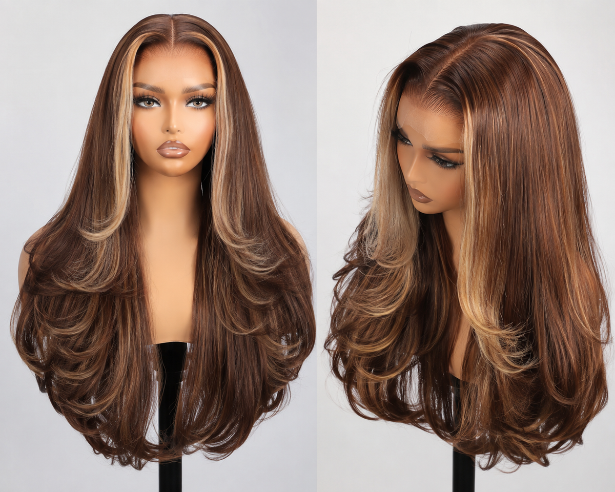 Pre-Order 6-Day Crafted Layered Raw Human Hair Wig – 250% Density 24inch.